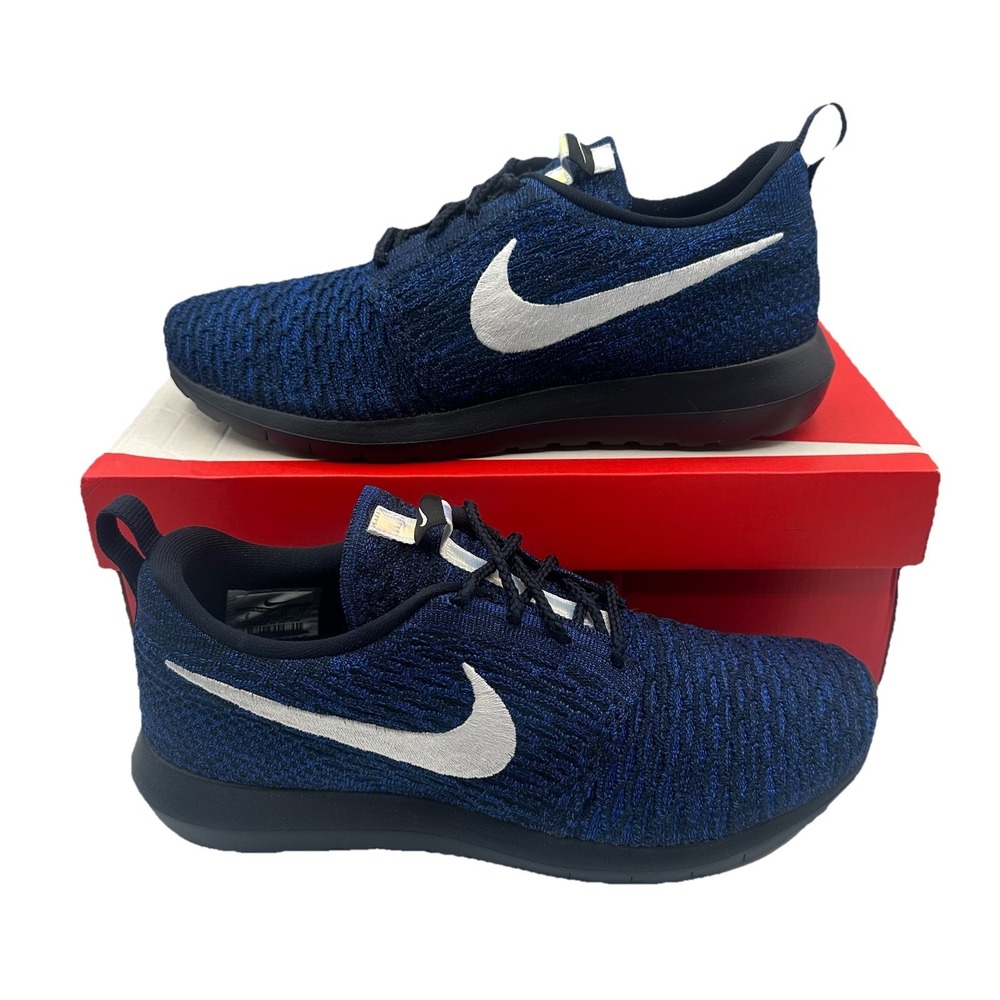 Nike Roshe NM Flyknit Shoes Men 8 Women 9.5 Obsidian/Racer Blue Running Sneakers